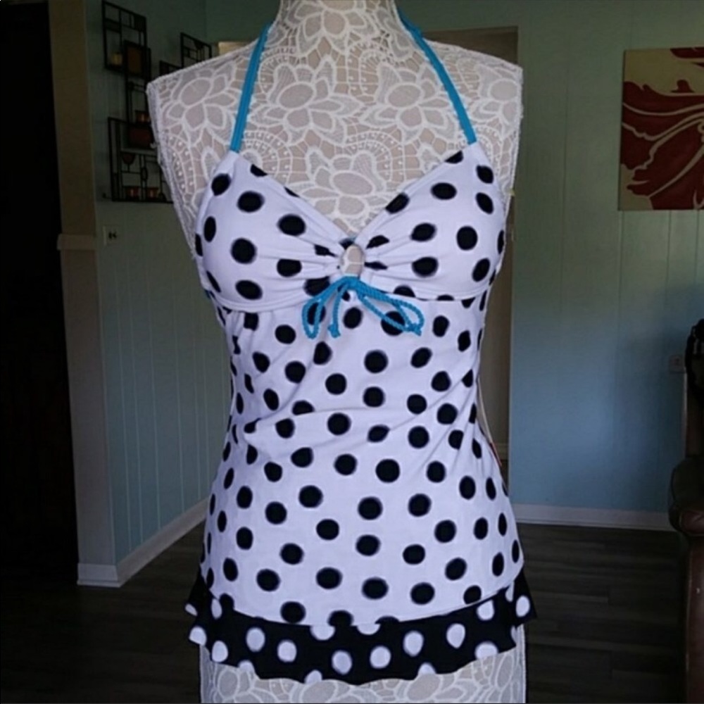 NWT Hula Honey black & white polka dot ranking top